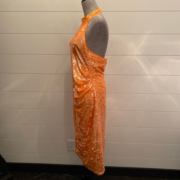Caroline Constas Orange Halter Fully Lined Midi Sequin Dress Size Medium NWT - Picture 6 of 11